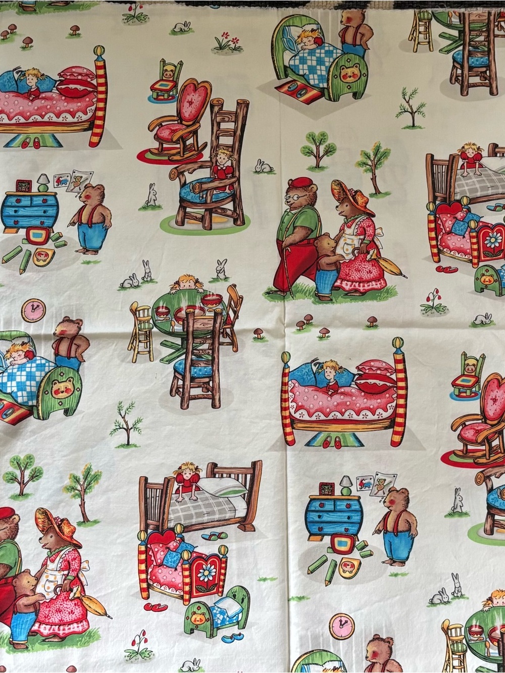 Michael Miller Retro Print The Three Bears Goldilocks Cotton Fabric 46X42”